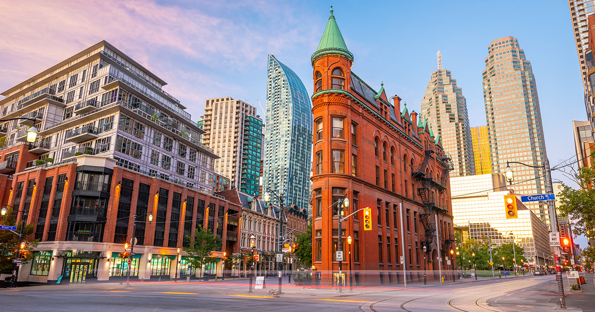 Downtown Toronto city skyline at twilight in Ontario Canada