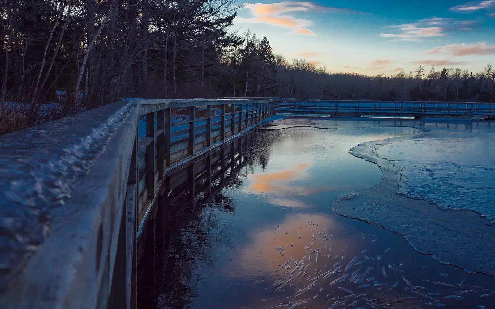 Icy bridge and river in Nova Scotia