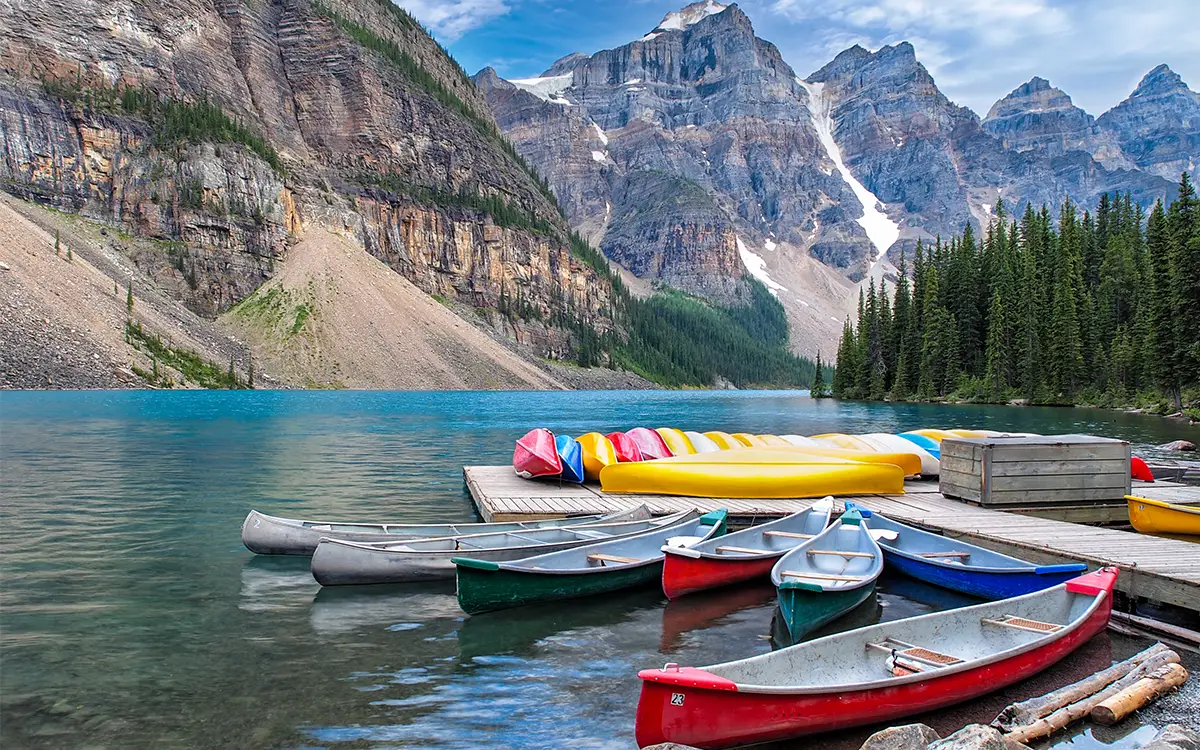 canoes at dock on lake louise