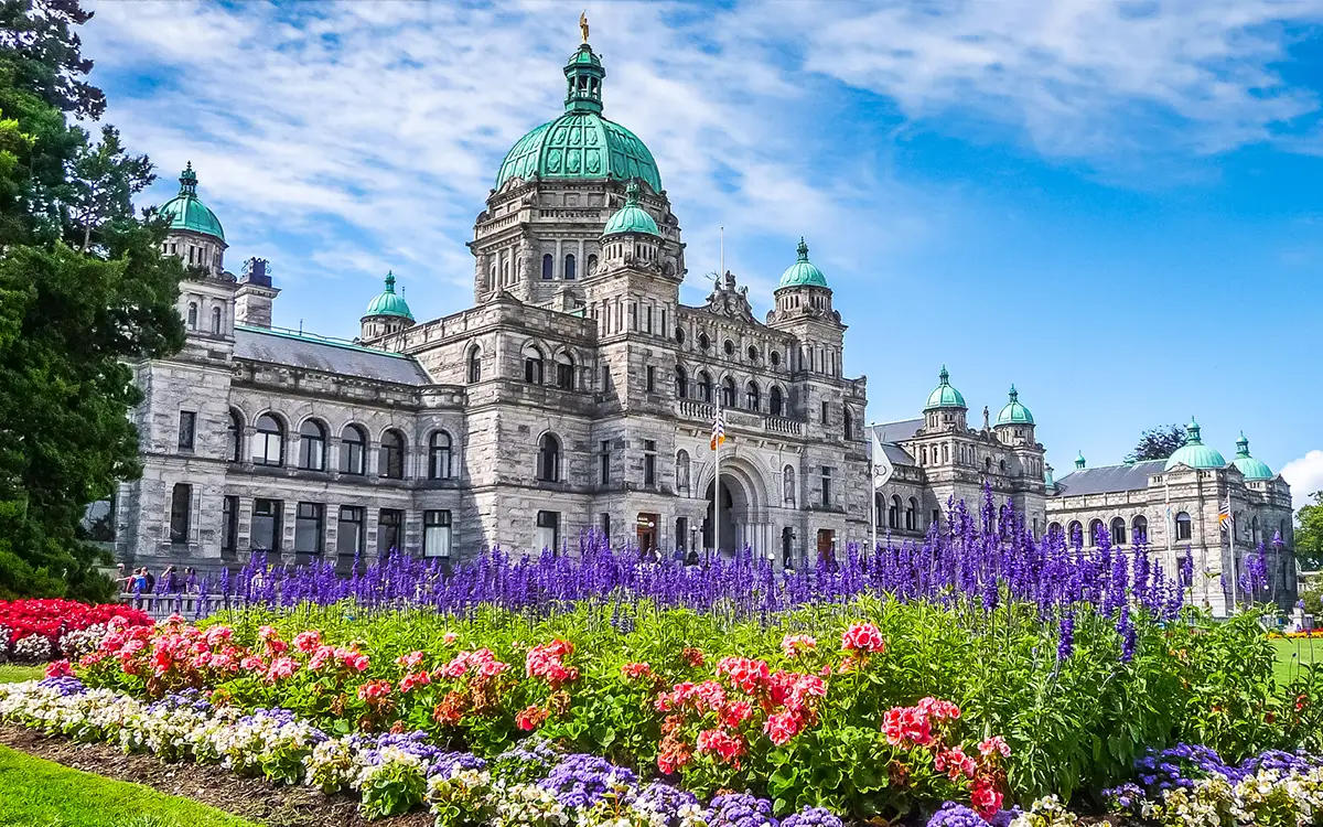 Flowers in front of the Legislative Assembly of British Columbia